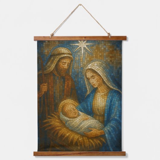 Nativity Stained Glass Mosaic | Holy Family 吊り下げ型タペストリー (正面)