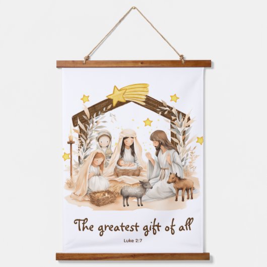 Nativity "The greatest gift of all"Religious 吊り下げ型タペストリー (正面)