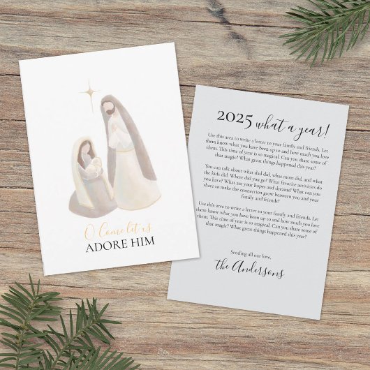 Nativity Watercolor Christmas Card with Letter シーズンカード
