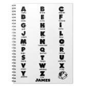 NATOふりがなアルファベット、黒文字パーソナライズされた、 ノートブック (正面)