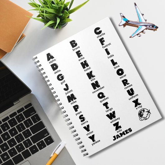 NATOふりがなアルファベット、黒文字パーソナライズされた、 ノートブック