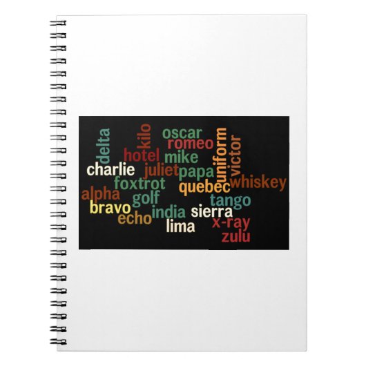 Natoフォネティックコード(暗い背景) ノートブック (正面)