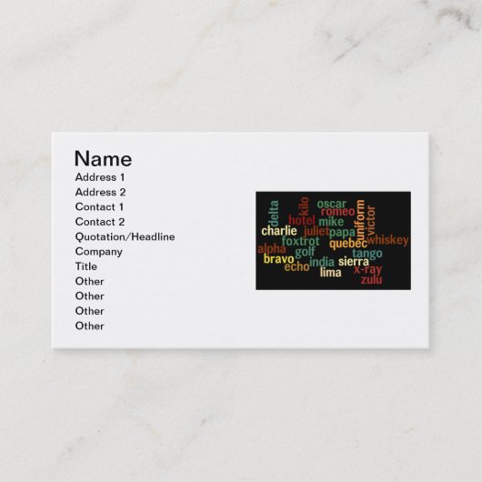 Natoフォネティックコード(暗い背景) 名刺 (正面)