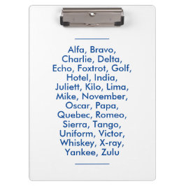 "NATO"発音文字、アルファからズル クリップボード