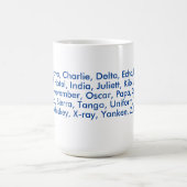 "NATO"発音文字、アルファからズル コーヒーマグカップ (中央)