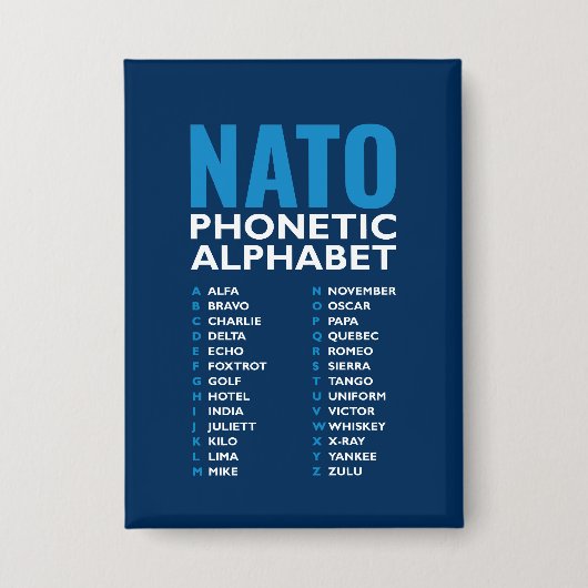 NATO Phonetic Alphabet Alfa-Zulu Code 缶バッジ (正面)