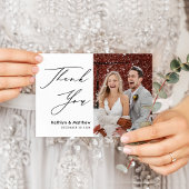 Natural エレガント White Script結婚's Thank You ポストカード