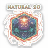 Natural 20 Flaming D20 Dice | Epic D&D Critical   シール (正面)