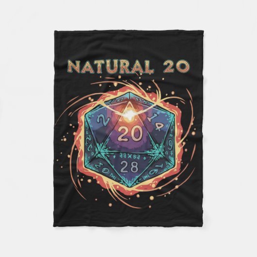 Natural 20 Flaming D20 Dice | Epic D&D Critical   フリースブランケット (正面)