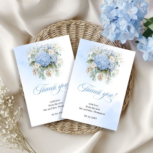 Natural Blue Hydrangea Eucalyptus thank you card サンキューカード