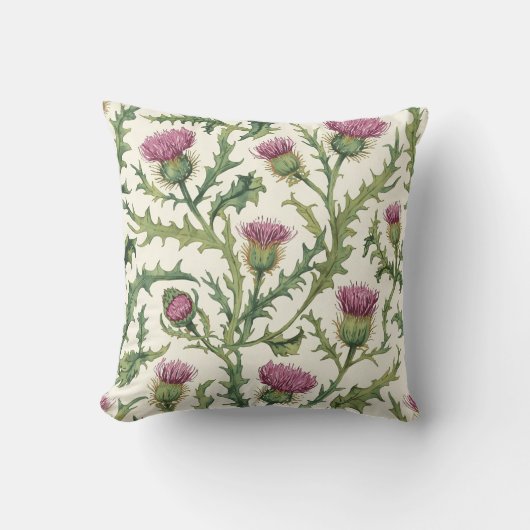 Natural Botanical Thistle Pattern クッション (正面)