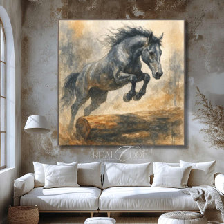 Natural Brown Equestrian Horse Jumping Wall Decor キャンバスプリント