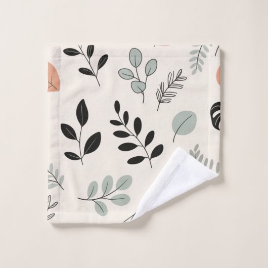 Natural Ease – Fine-Line Leaf Art Towel バスタオルセット (ウォッシュタオル)