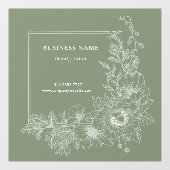 Natural Floral Border Beauty Salon Muted Green ウィンドウサイン (シート)