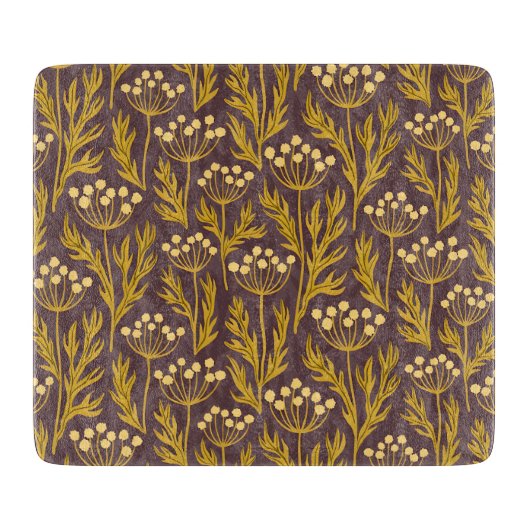 Natural Floral Pattern: Golden Accents  Dark Canva カッティングボード (正面)