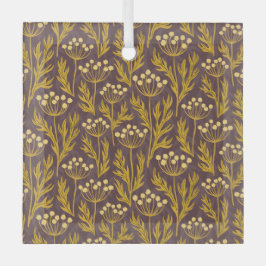 Natural Floral Pattern: Golden Accents  Dark Canva ガラスオーナメント