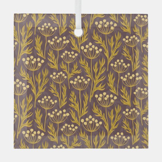 Natural Floral Pattern: Golden Accents  Dark Canva ガラスオーナメント (正面)