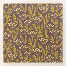 Natural Floral Pattern: Golden Accents  Dark Canva ガラスコースター