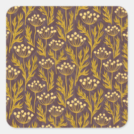 Natural Floral Pattern: Golden Accents  Dark Canva スクエアシール