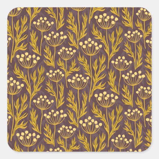 Natural Floral Pattern: Golden Accents  Dark Canva スクエアシール (正面)
