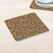 Natural Floral Pattern: Golden Accents  Dark Canva スクエアペーパーコースター (アングル)