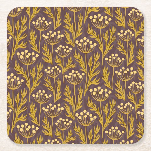 Natural Floral Pattern: Golden Accents  Dark Canva スクエアペーパーコースター (正面)