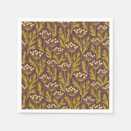 Natural Floral Pattern: Golden Accents  Dark Canva スタンダードカクテルナプキン