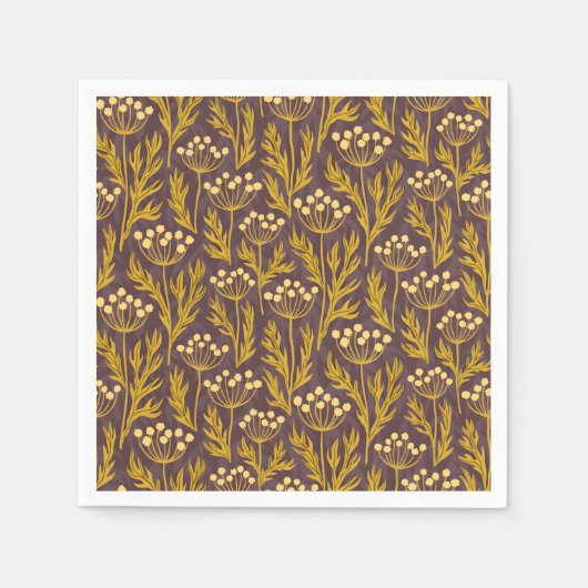 Natural Floral Pattern: Golden Accents  Dark Canva スタンダードカクテルナプキン (正面)
