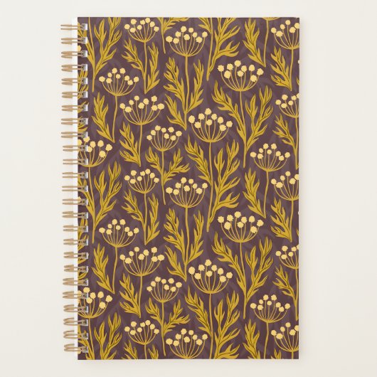 Natural Floral Pattern: Golden Accents  Dark Canva プランナー手帳 (正面)