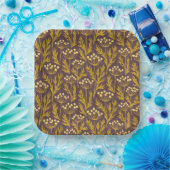 Natural Floral Pattern: Golden Accents  Dark Canva ペーパープレート (パーティー)