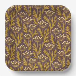 Natural Floral Pattern: Golden Accents  Dark Canva ペーパープレート