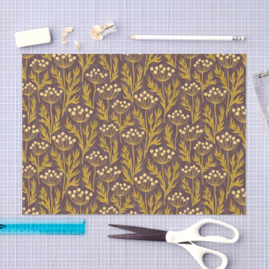 Natural Floral Pattern: Golden Accents  Dark Canva 薄葉紙 (クラフト)