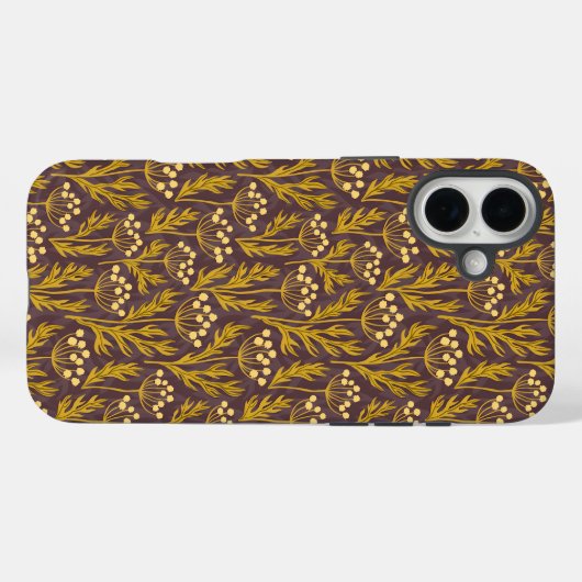 Natural Floral Pattern: Golden Accents  Dark Canva Case-Mate iPhoneケース (裏面 (横))