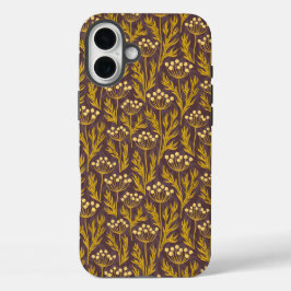 Natural Floral Pattern: Golden Accents  Dark Canva iPhone 16 Plusケース