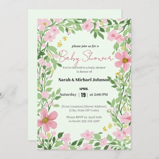 Natural Garden Baby Shower 招待状 (正面/裏面)