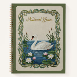 Natural Grace Embroidered Swan Water Lily ノートブック