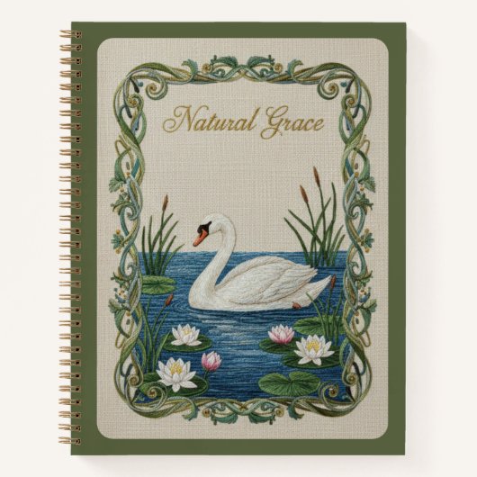 Natural Grace Embroidered Swan Water Lily ノートブック (正面)