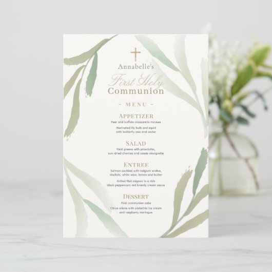 Natural Green Foliages First Holy Communion Menu 招待状 (スタンド正面)