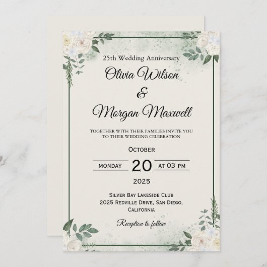 Natural Greenery Wedding Anniversary Invitations 招待状 (正面/裏面)