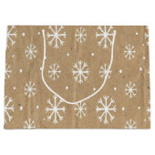 Natural Kraft Style White Snowflake Pattern ラージペーパーバッグ (正面)
