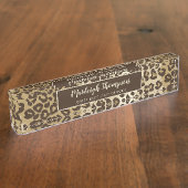 Natural Leopardプリントカスタムモノグラム名 デスクネームプレート (側面)