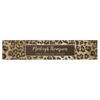 Natural Leopardプリントカスタムモノグラム名 デスクネームプレート