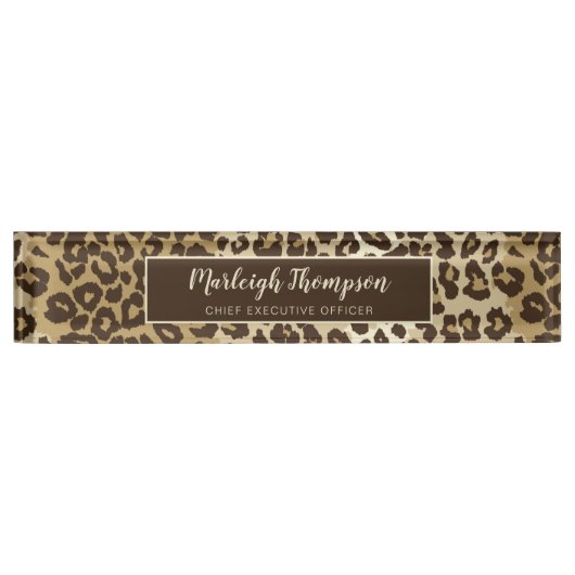 Natural Leopardプリントカスタムモノグラム名 デスクネームプレート (正面)