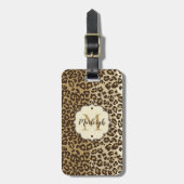 Natural Leopardプリントカスタムモノグラム名 ラゲッジタグ (正面縦)