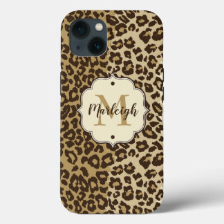 Natural Leopardプリントカスタムモノグラム名 iPhone 13ケース