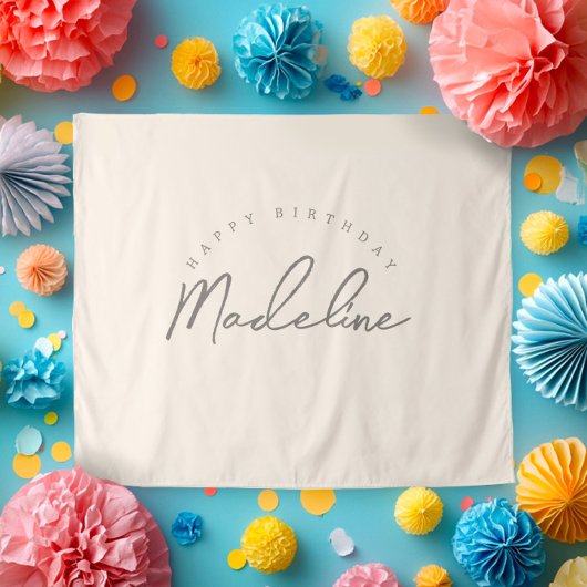 Natural Linen Personalized Birthday Banner タペストリー