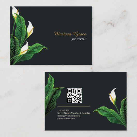 Natural Motifsフローラグリーン離れQRコード 名刺 (正面/裏面)