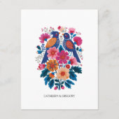 Natural Traditional Folk Birds and Flowers Wedding エンクロージャーカード (裏面)