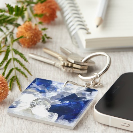 Natural Transparent Deep Blue Flourite キーホルダー (正面右)