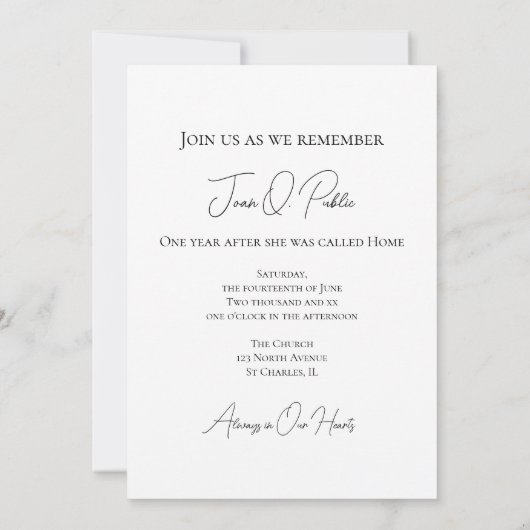 Natural Tree at Sunrise Death Anniversary Memorial 招待状 (裏面)